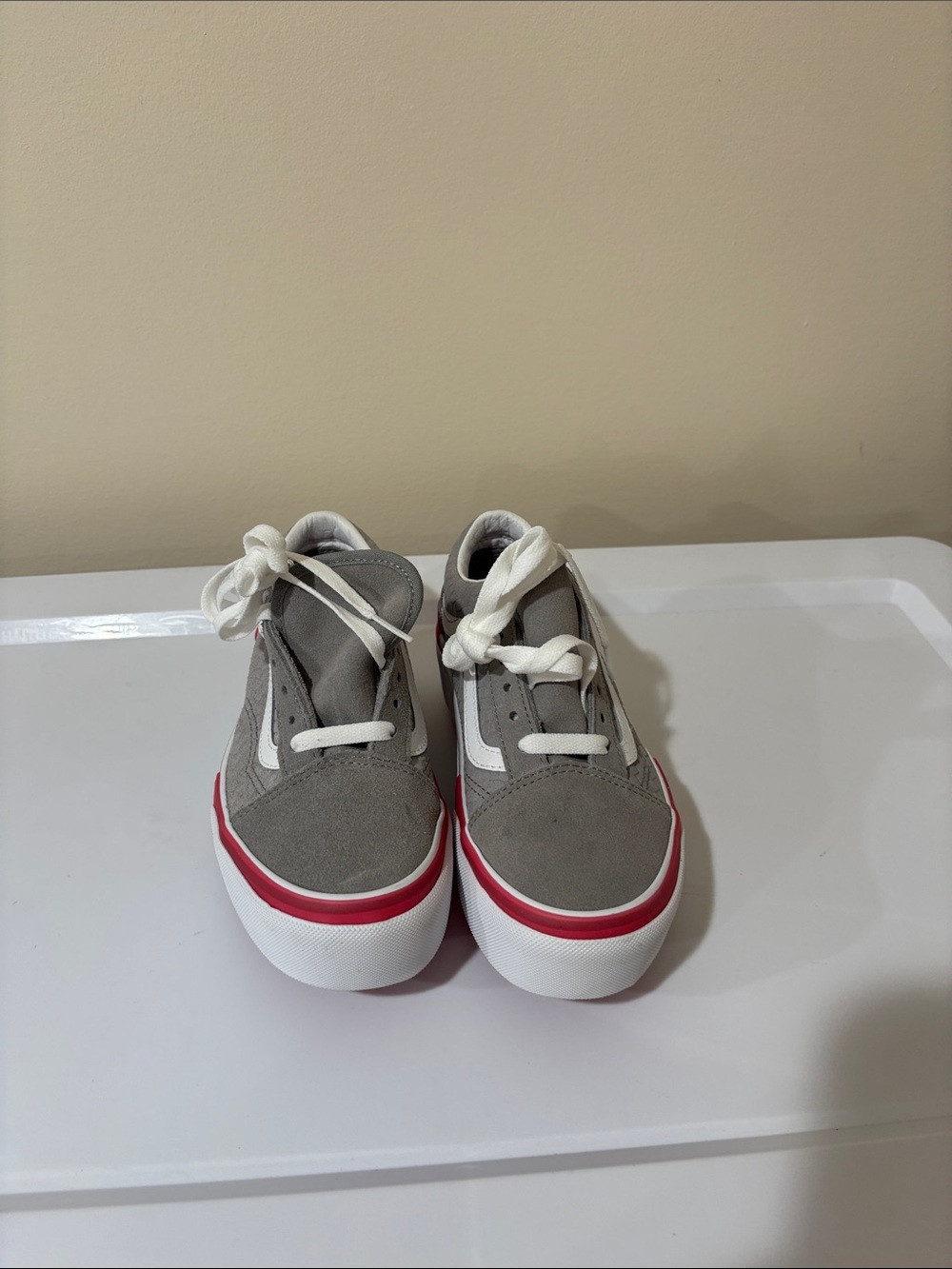 Vans Gray Suede Low-Top Sneakers with Red Midsole Stripe